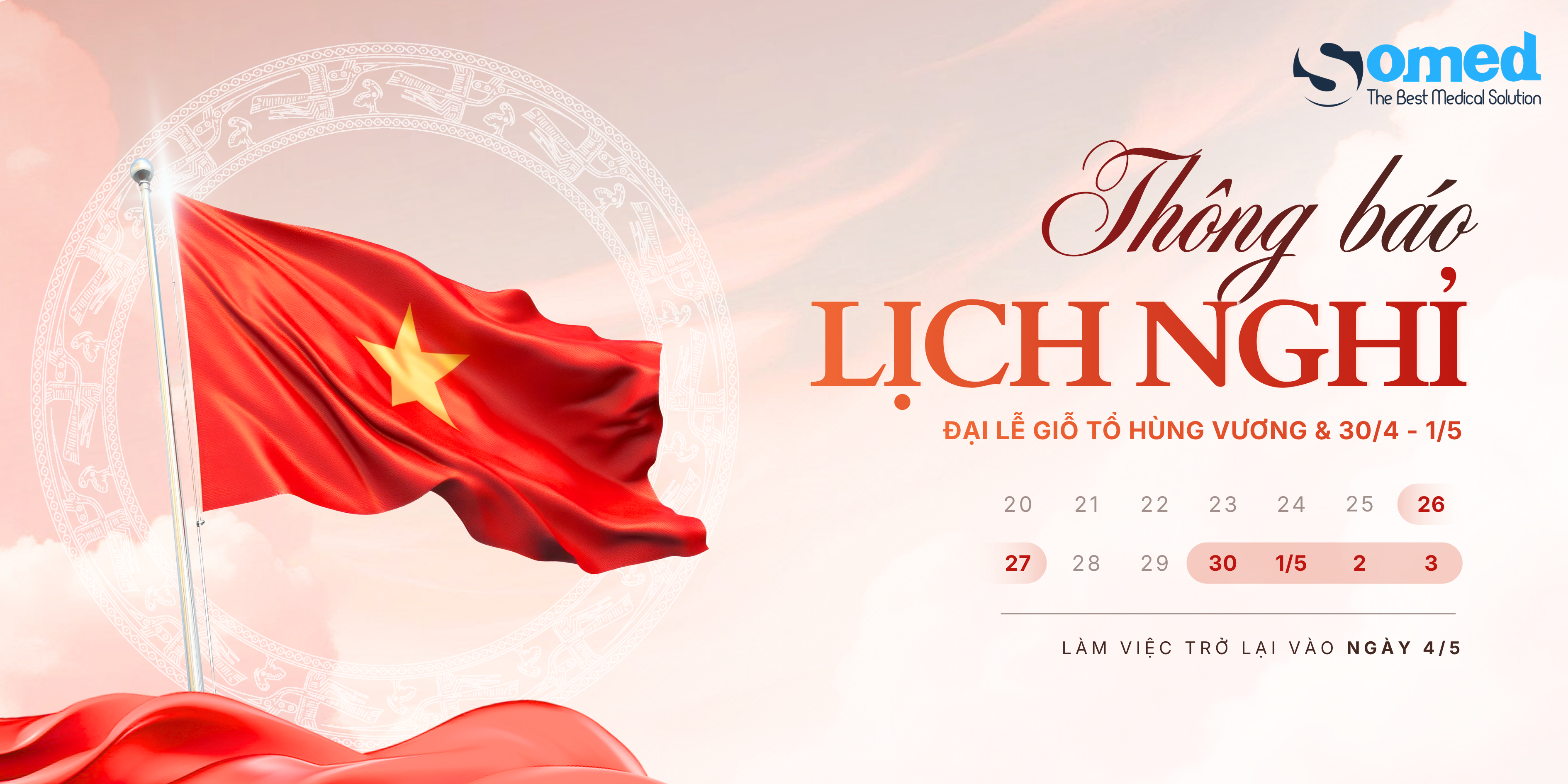 Banner thông báo nghỉ lễ Giỗ Tổ Hùng Vương và 30/4 - 1/5 SOMED